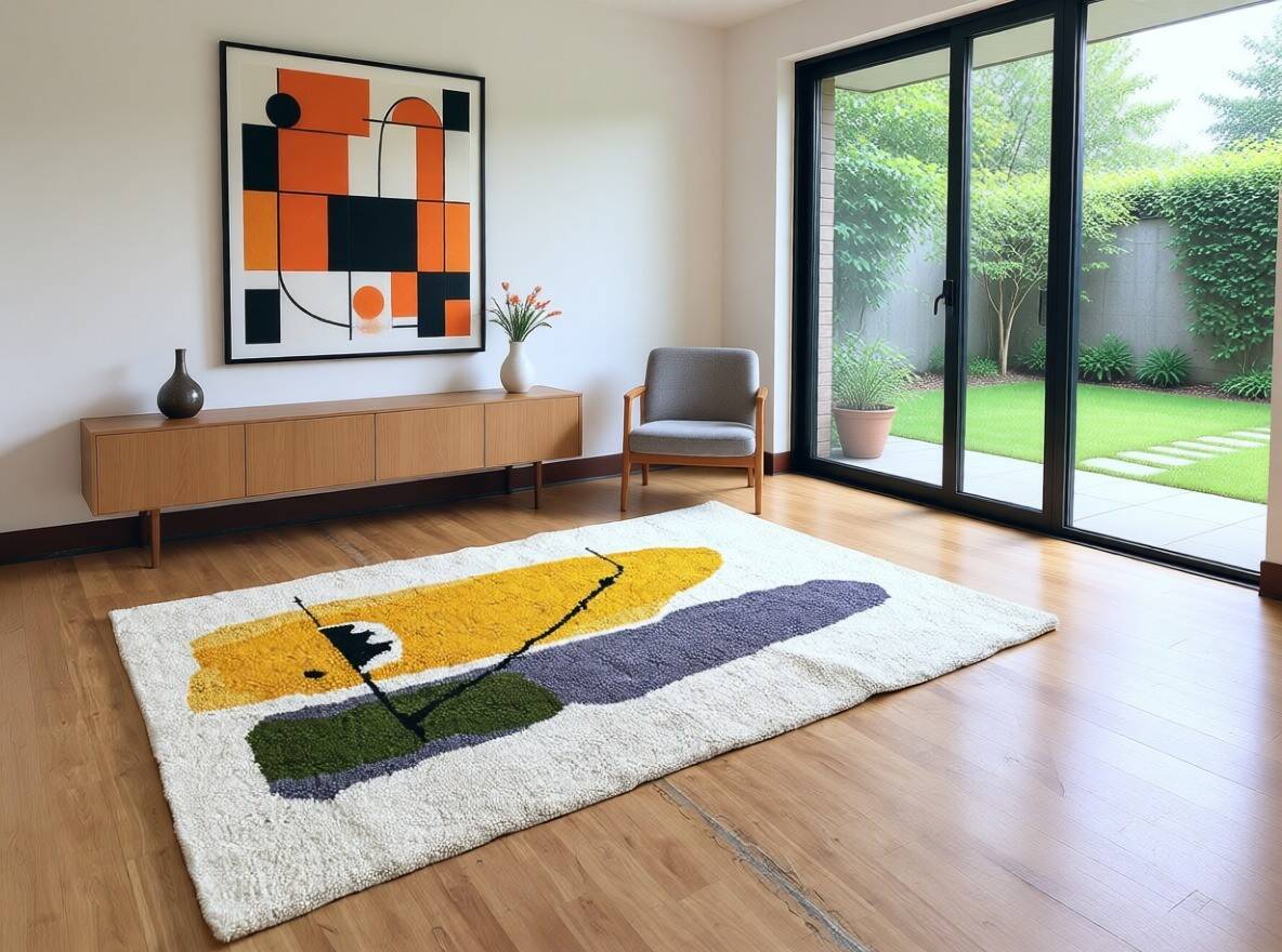 Handwoven Moroccan rug - grey rug with a yellow touch 3X2m