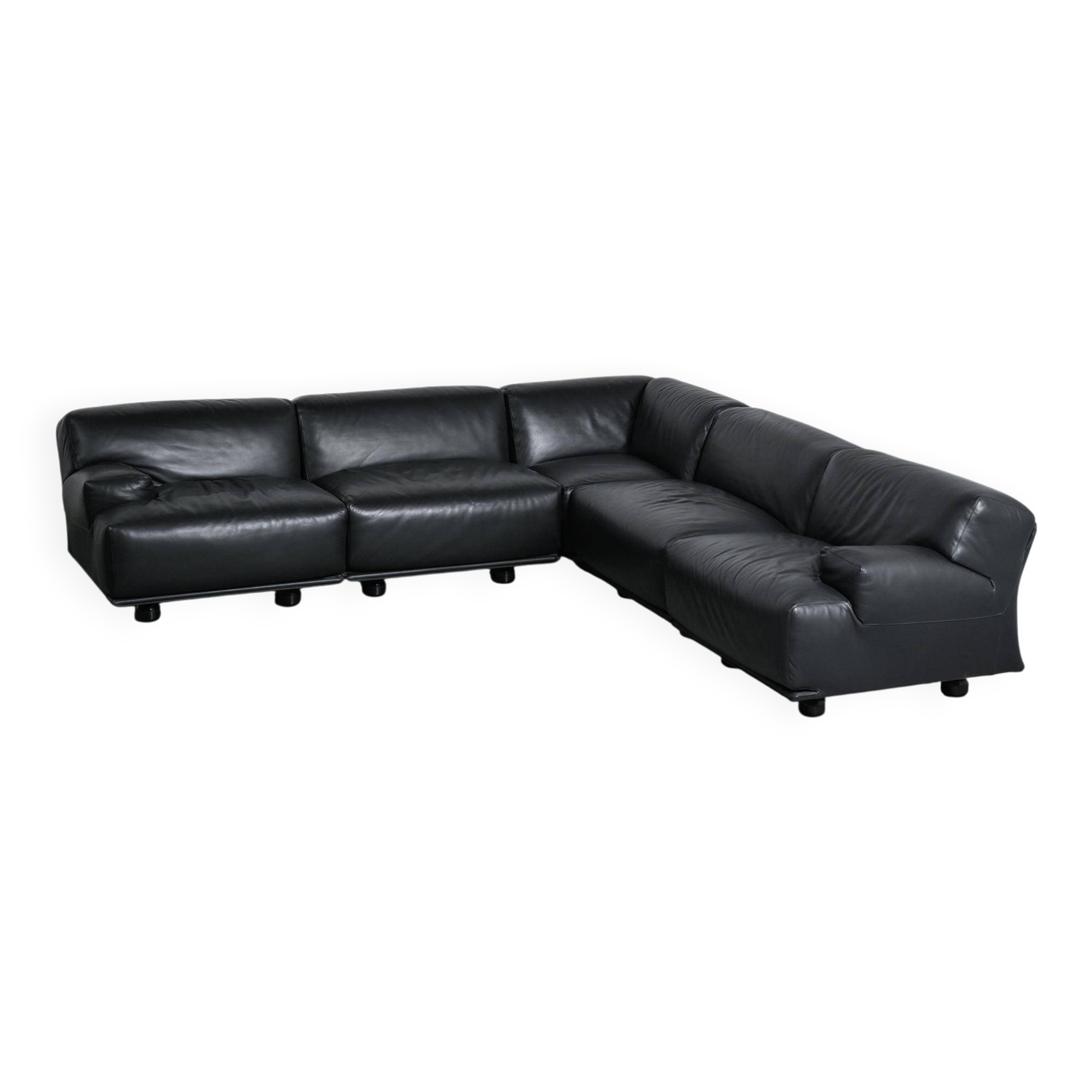 Modular canapé Fiandra in black leather, Vico Magistretti, Cassina, around 1980.