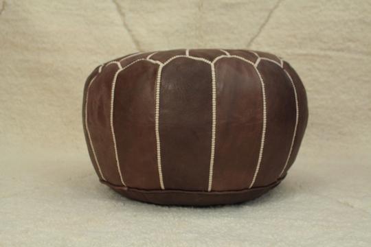 Moroccan pouf in dark brown leather