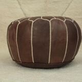 Moroccan pouf in dark brown leather