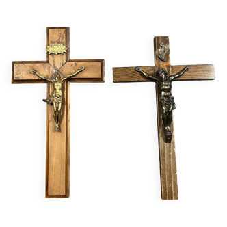 Set of 2 Christ Crucifixes in bronze, Napoleon III period
