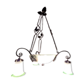 Magnificent Schneider chandelier with three branches - Opaline glass and metal