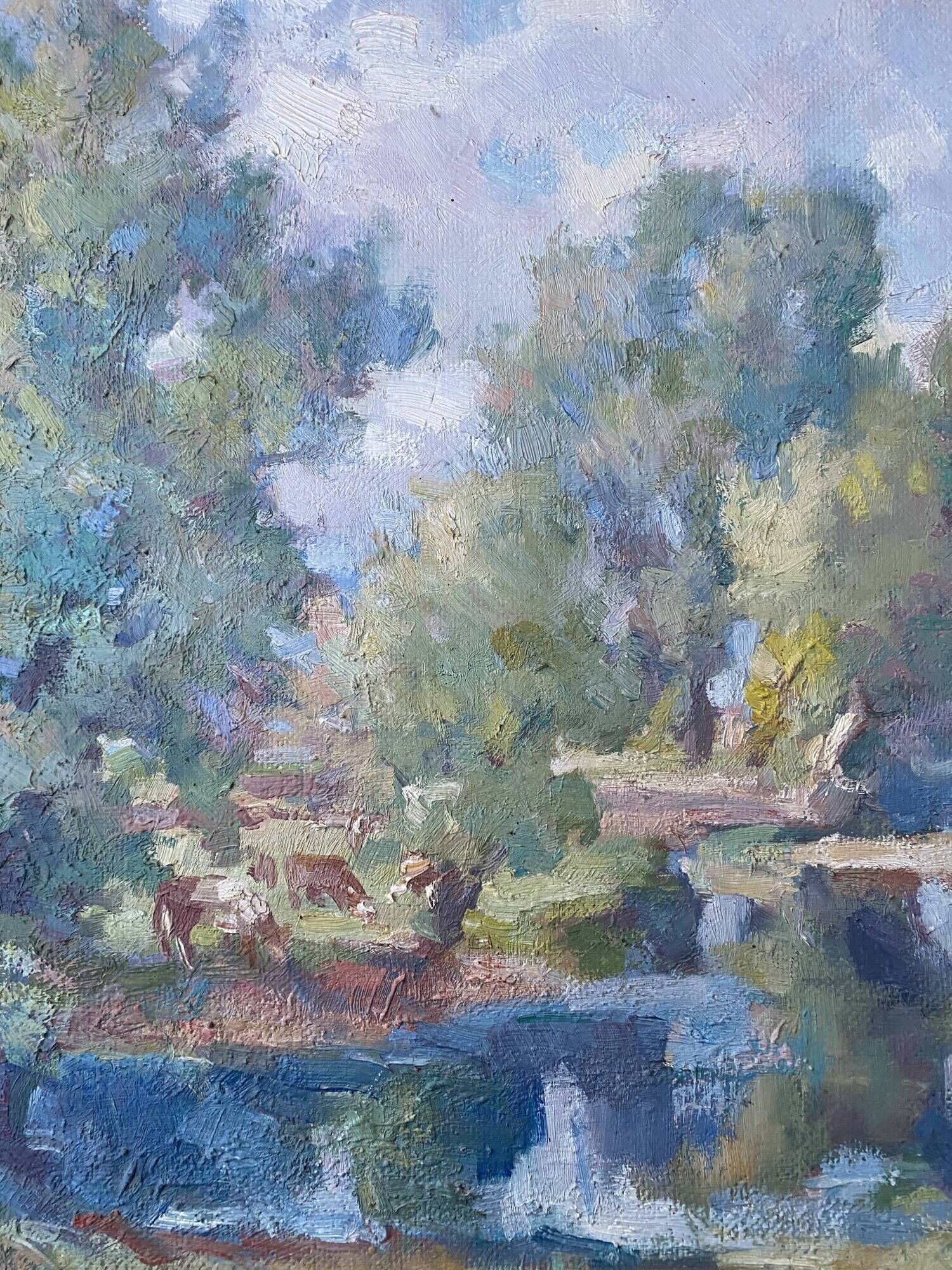 Table ec. French HSP “Edge of pond with trees” signed (to be deciphered)