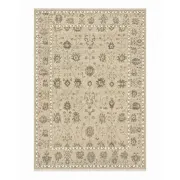 Hand-Knotted Wool Area Rug, Beige Floral Design Carpet for Living Room
