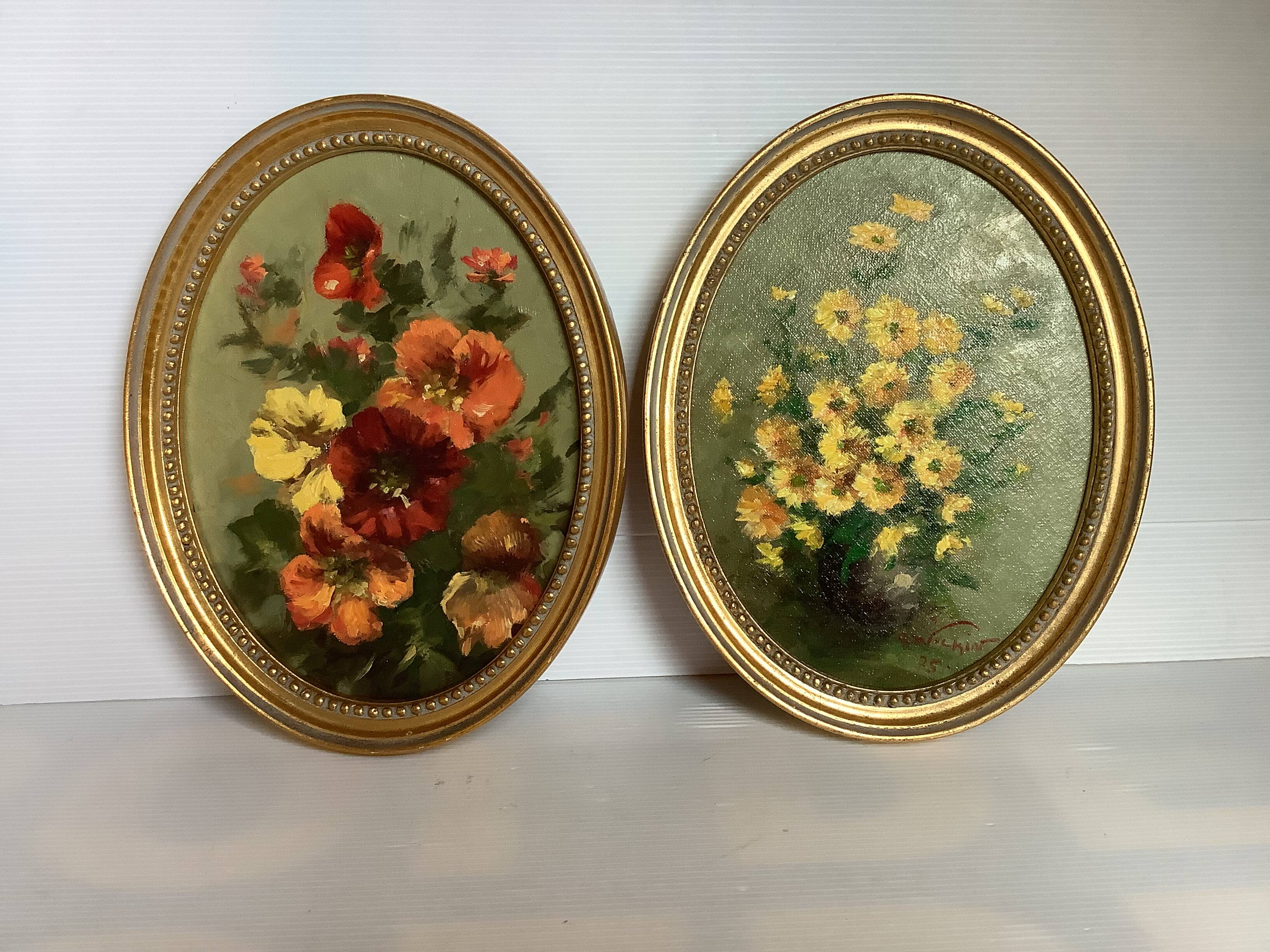 Pair of flower paintings Émile Wilkin