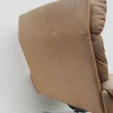 Mid-century vintage high back leather Swivel Armchair with Ottoman, 1970s