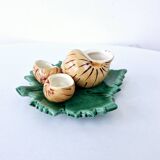 Servant Salt Pepper Mustard Ceramic DLG Vallauris Barbotine Escargot Leaf