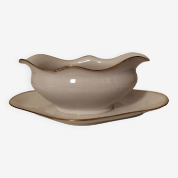 Small old white and golden ravine gravy boat
