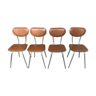 4 chair in leather Skaï vintage foot tub chrome formica style