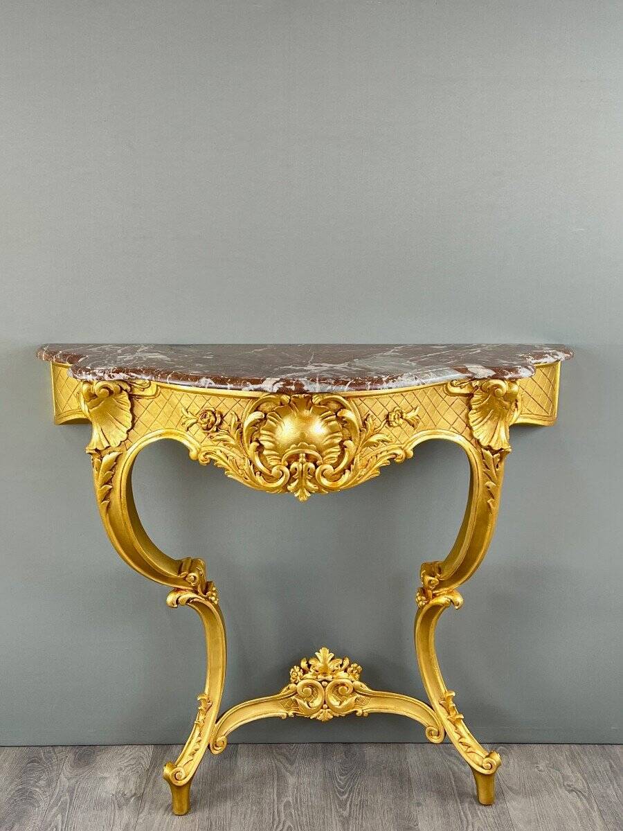 Louis XV Style Wall Console in Gilded Wood and Marble, 19th Century