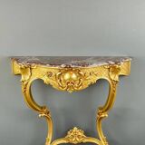 Console Murale De Style Louis XV En Bois Doré Et Marbre, XIXe Siècle