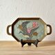 Small vintage brass tray with cloisonné enamel floral decoration - 1960.