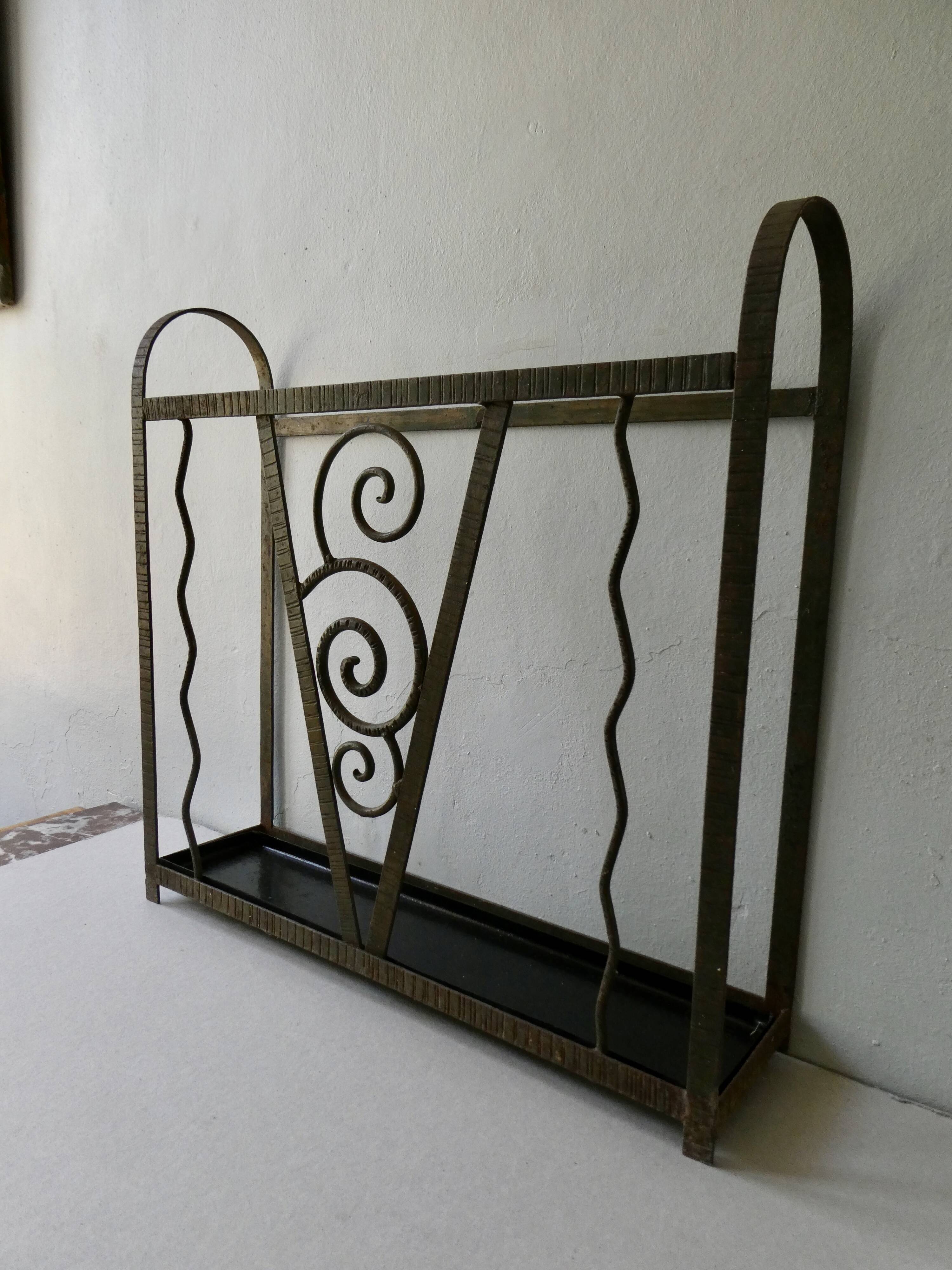Hammered metal umbrella holder, Art Deco