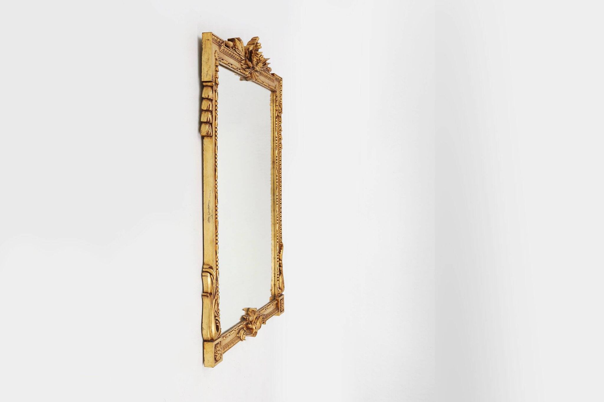 Baroque Gilted Carved Wooden Wall Mirror, Belgium 1950s