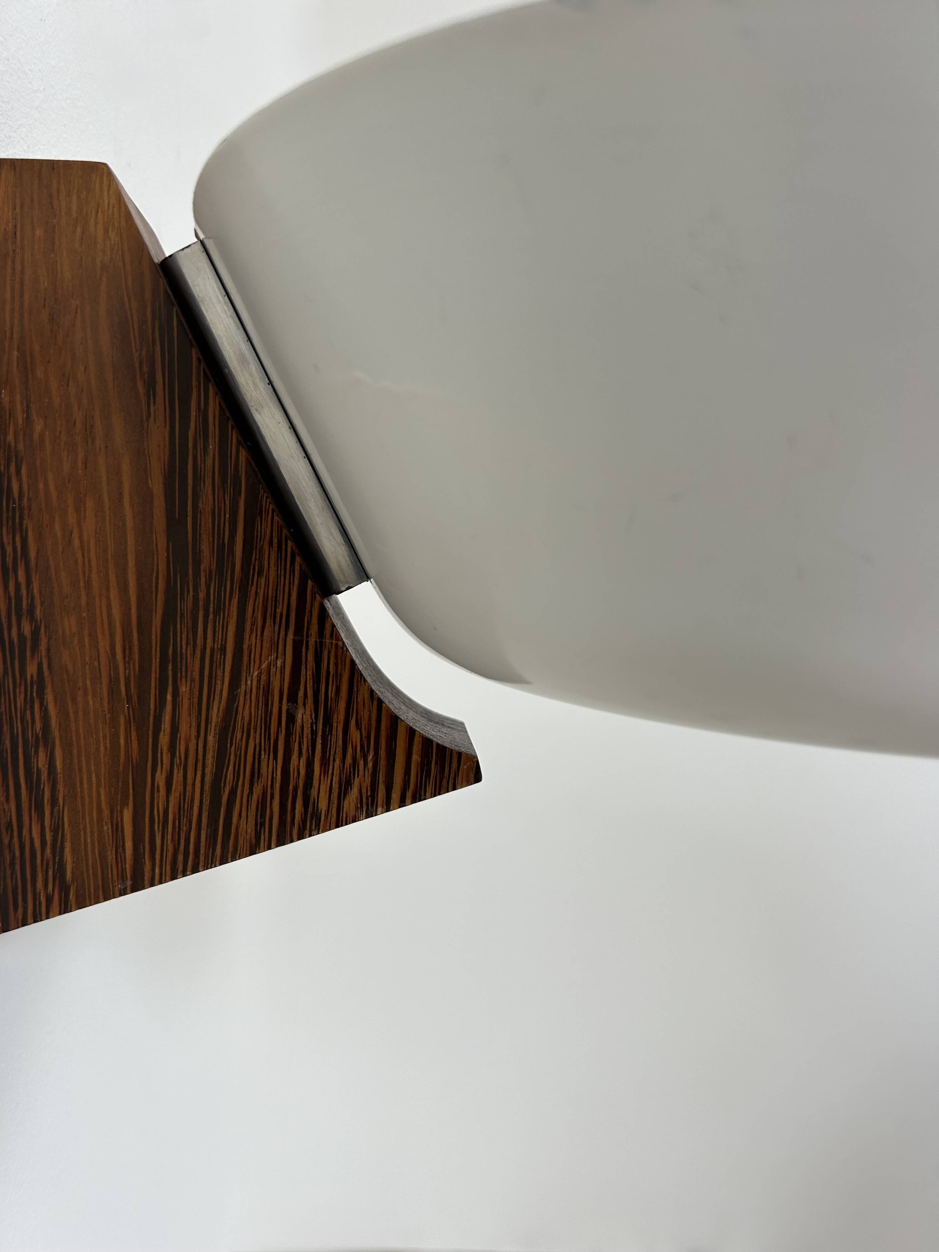 Vintage wall lamp, wood, chrome and white metal, Hagoort, Netherlands, 1960.