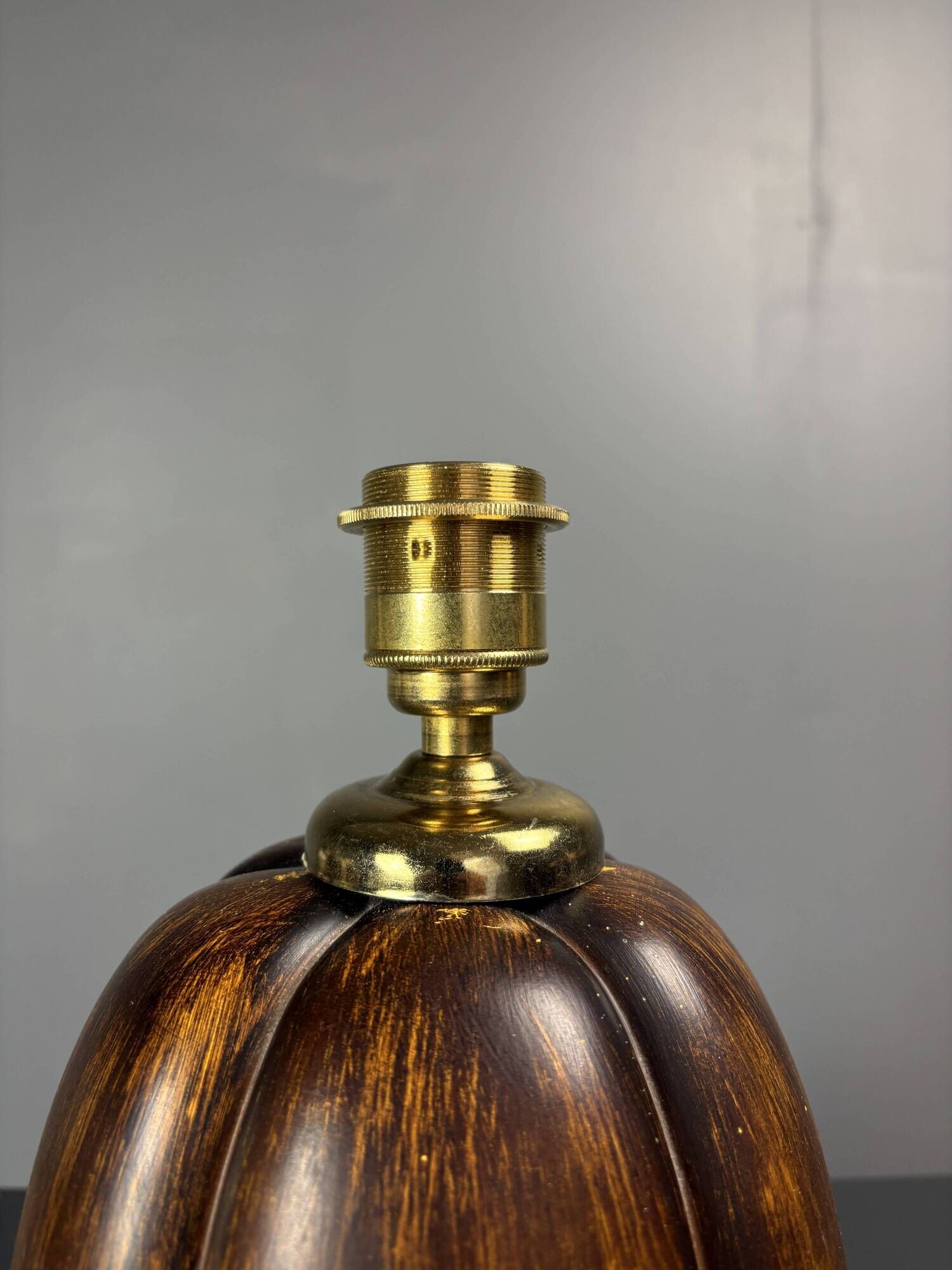 Midcentury faux bois ceramic Coco de Mer table lamp, 1970s