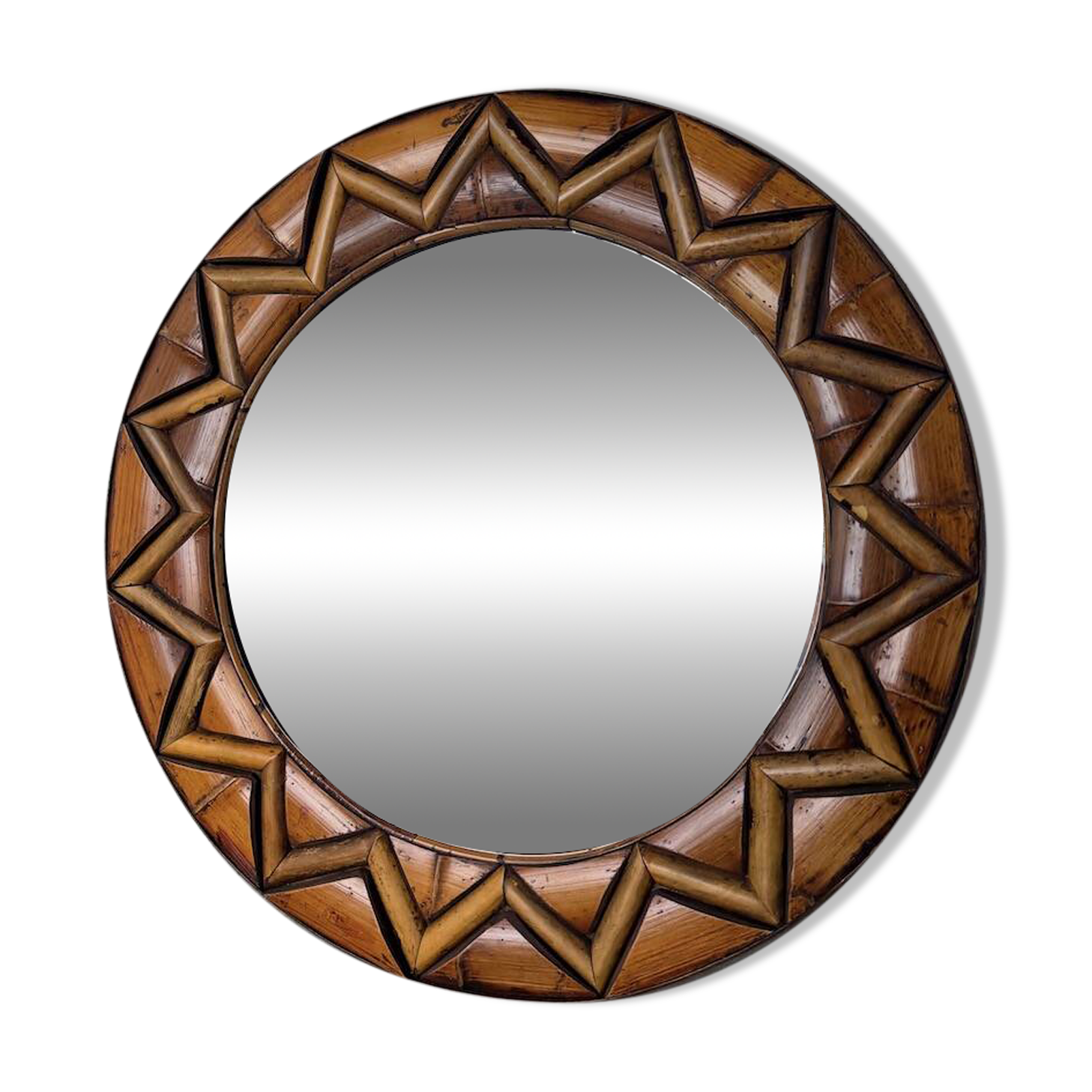 Round rattan mirror 1980