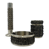 Brutalist metal BMF set – Ashtray, cigarette box and vase