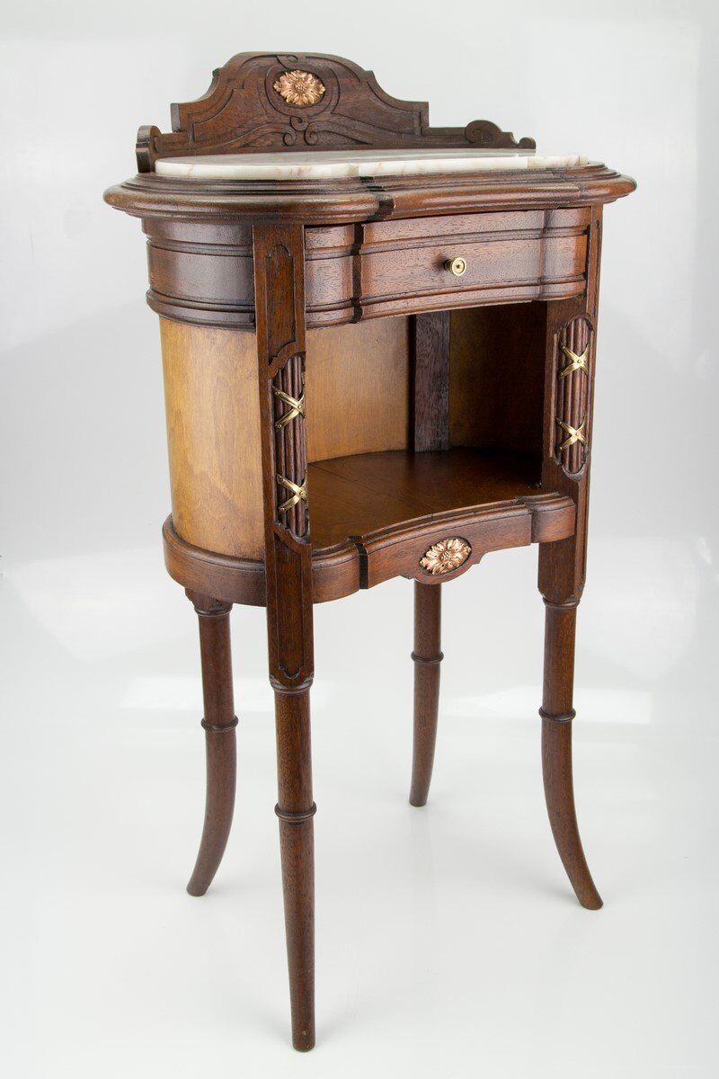 Louis XVI style walnut and marble cabinet
