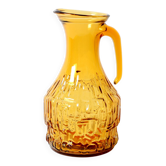 Pichet vintage en verre ambré italien de créateur / Carafe style années 1970