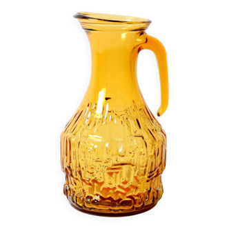 Vintage Designer Italian Amber Glass Pitcher / Mid-century Jug / 1970s