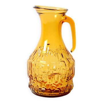 Vintage Designer Italian Amber Glass Pitcher / Mid-century Jug / 1970s