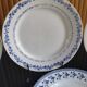 6 old mismatched blue/white plates St Amand, Moulin des loups