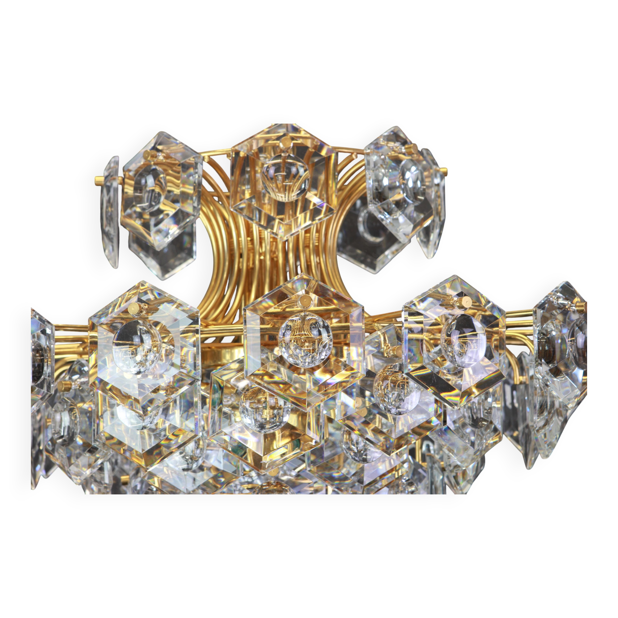 Large gilded brass and crystal chandelier by Kinkeldey, Germany, 1960s.