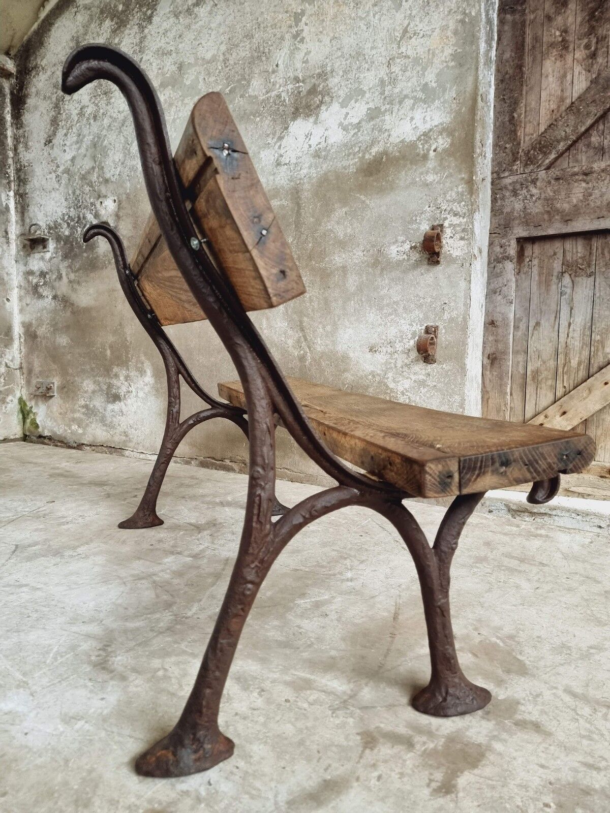 Antique garden bench park bench cast iron with oak