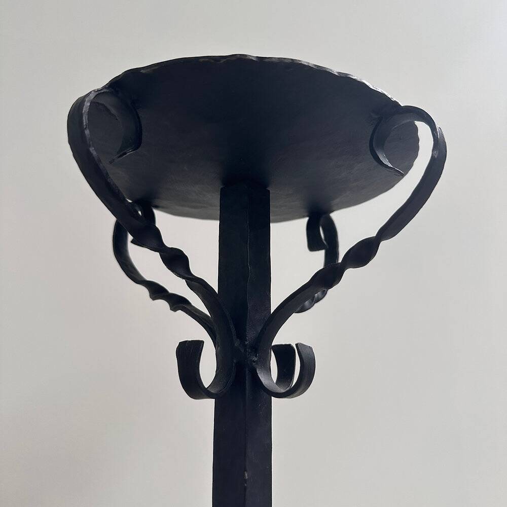 Hand-forged wrought iron candlestick stand, mid-20th century