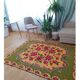 Gorgeous cross stitch floral carpet with red roses made by hand on heme Romania 148x196cm