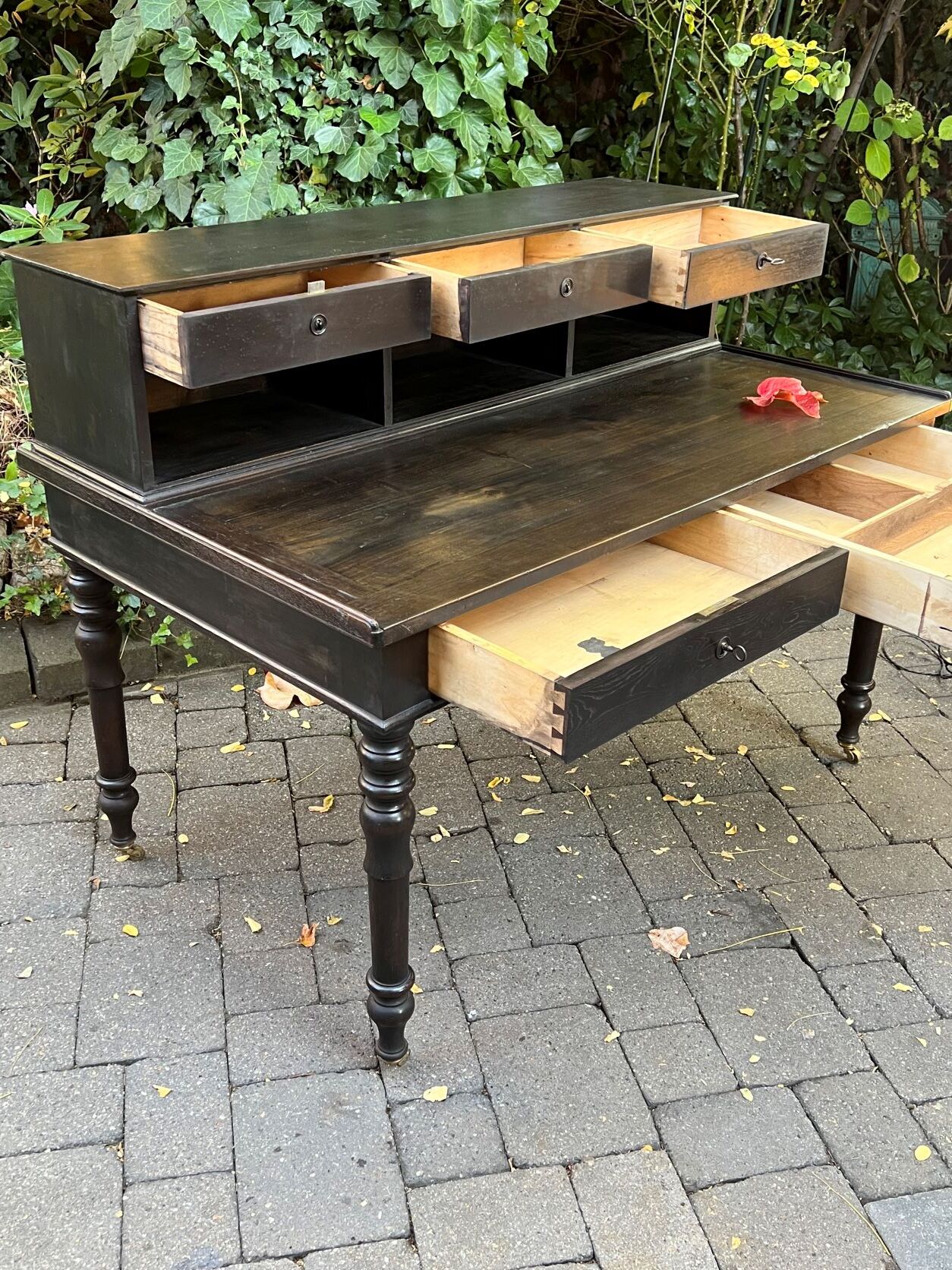 Flat desk louis philippe style in blackened pear tree