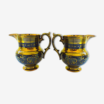 Pair of lustrous Staffordshire earthenware pitchers called "Jersey" earthenware