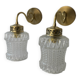 Pair of old vintage molded glass wall lights