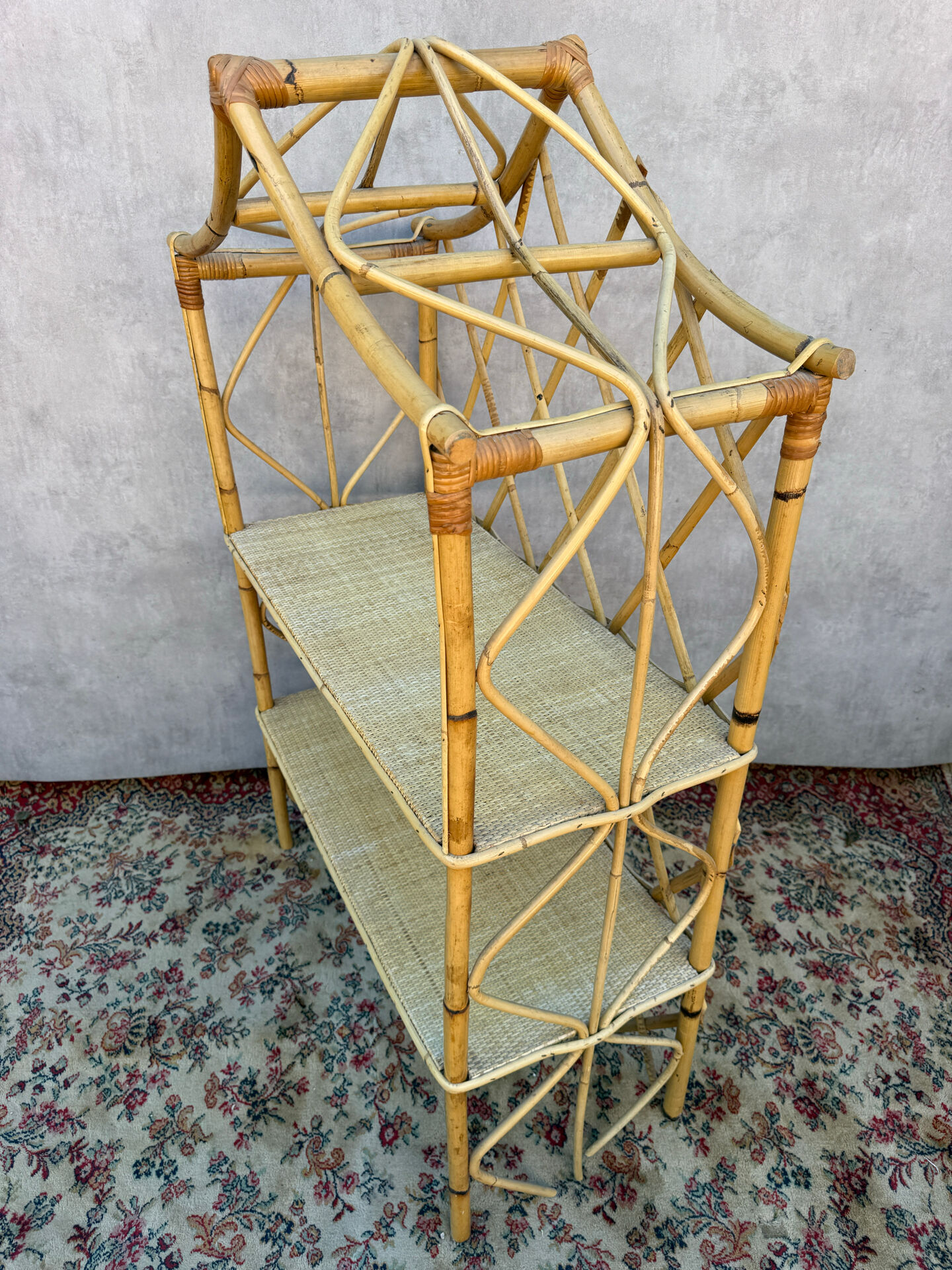 Rattan shelf Chinese hat from the 1960s Sweden