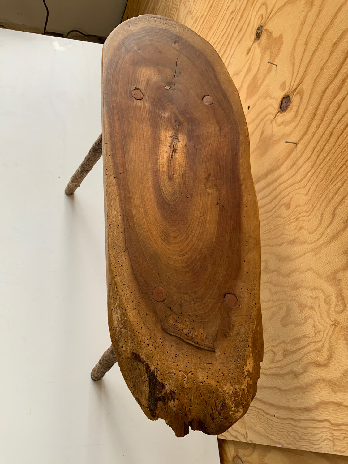 Raw oval stool Selency x Monoprix Croisé Laroche