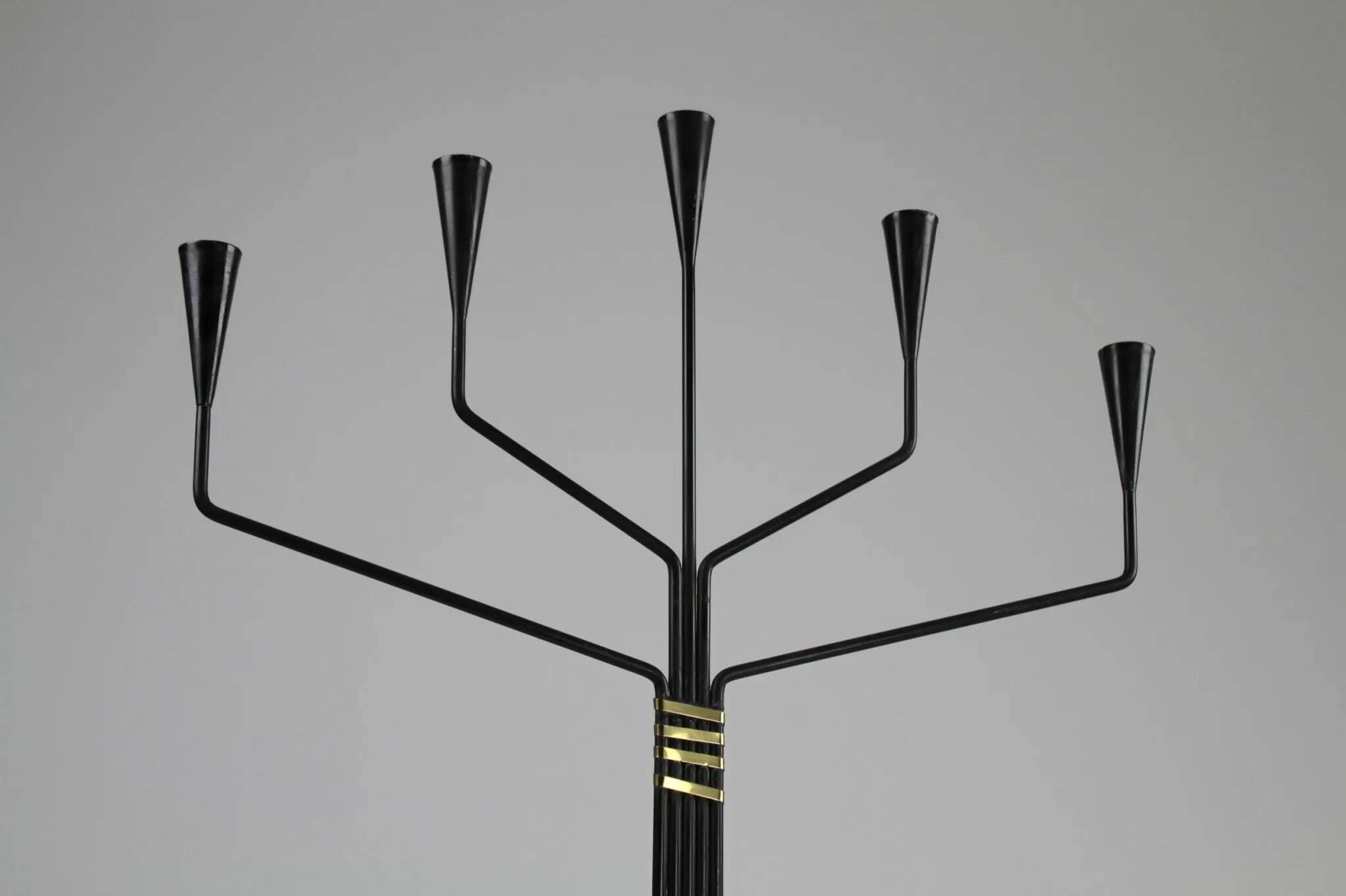 Floor Standing Candelabra with Black & Brass Details – by Gunnar Ander for Ystad-Metall – Sweden, 1960s