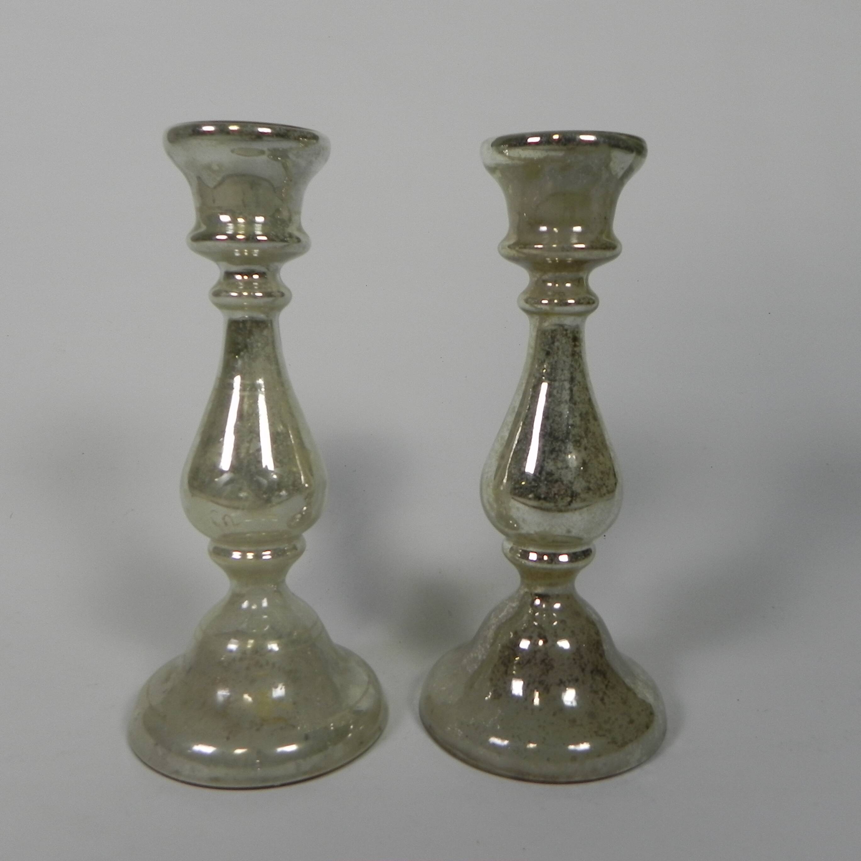 Set of 2 mercury candlesticks, circa 1900 (poor man's silver)