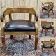 19th century French armchair in cherry wood and leather seat