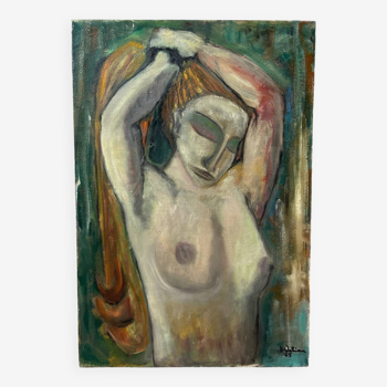 Tableau huile sur toile portrait femme cubiste, signé, 1965
