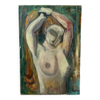 Tableau huile sur toile portrait femme cubiste, signé, 1965