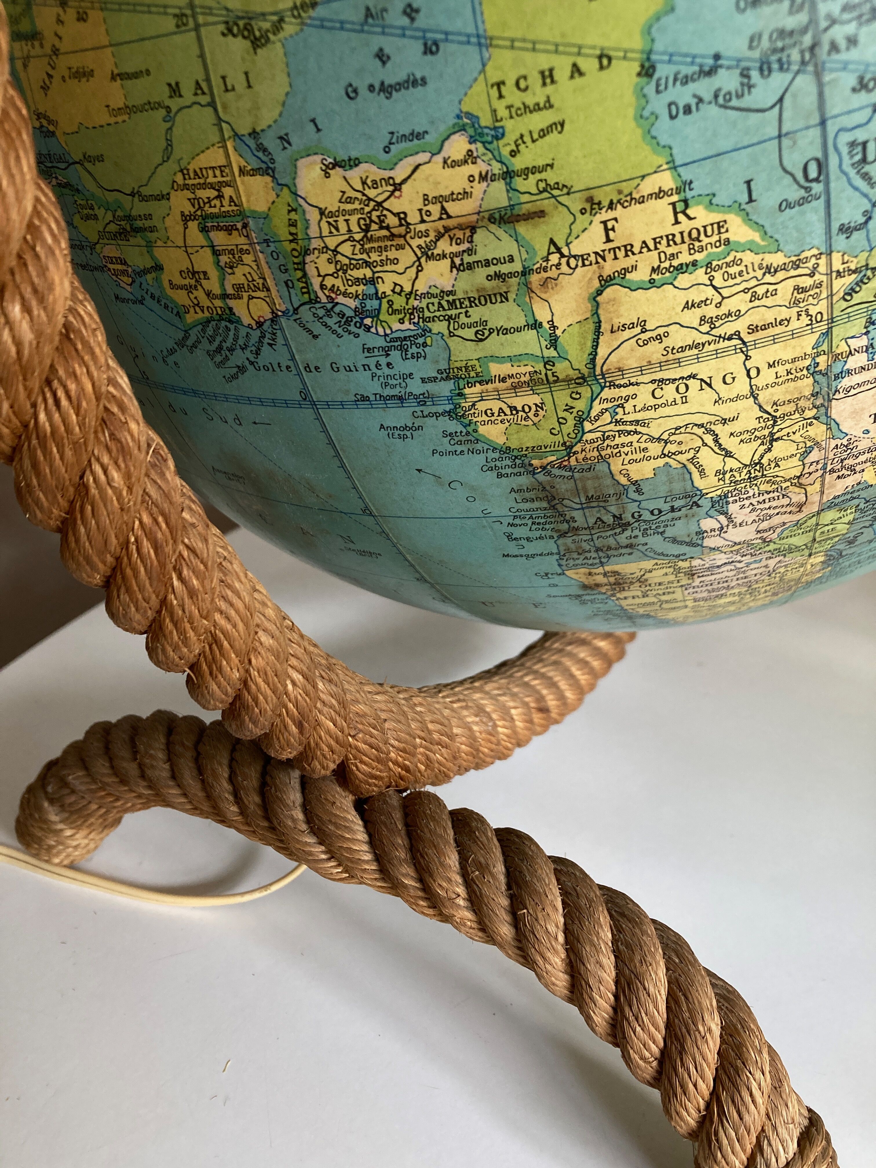Lamp world map glass and rope 1960
