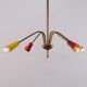 Lustre vintage 1950, 4 bras, laiton et couleurs, 60cm de diamètre