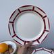 7 flat plates in white and red burgundy porcelain vintage Badonviller model Louise