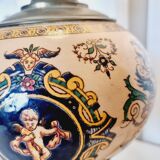 Electrified oil lamp in bronze and hand-painted Gien earthenware