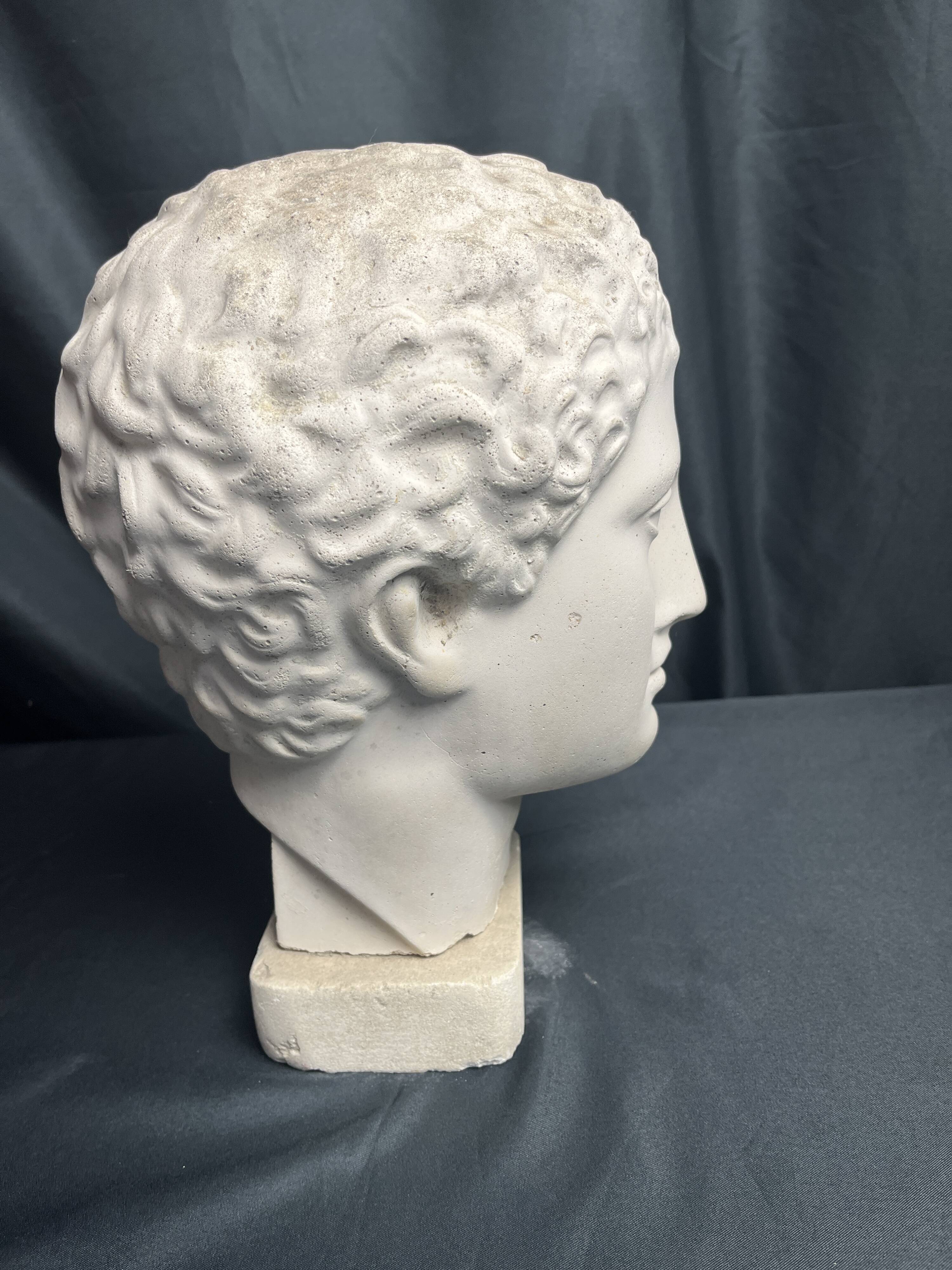 Antique Hermes head sculpture, patinated plaster, mid-20th century