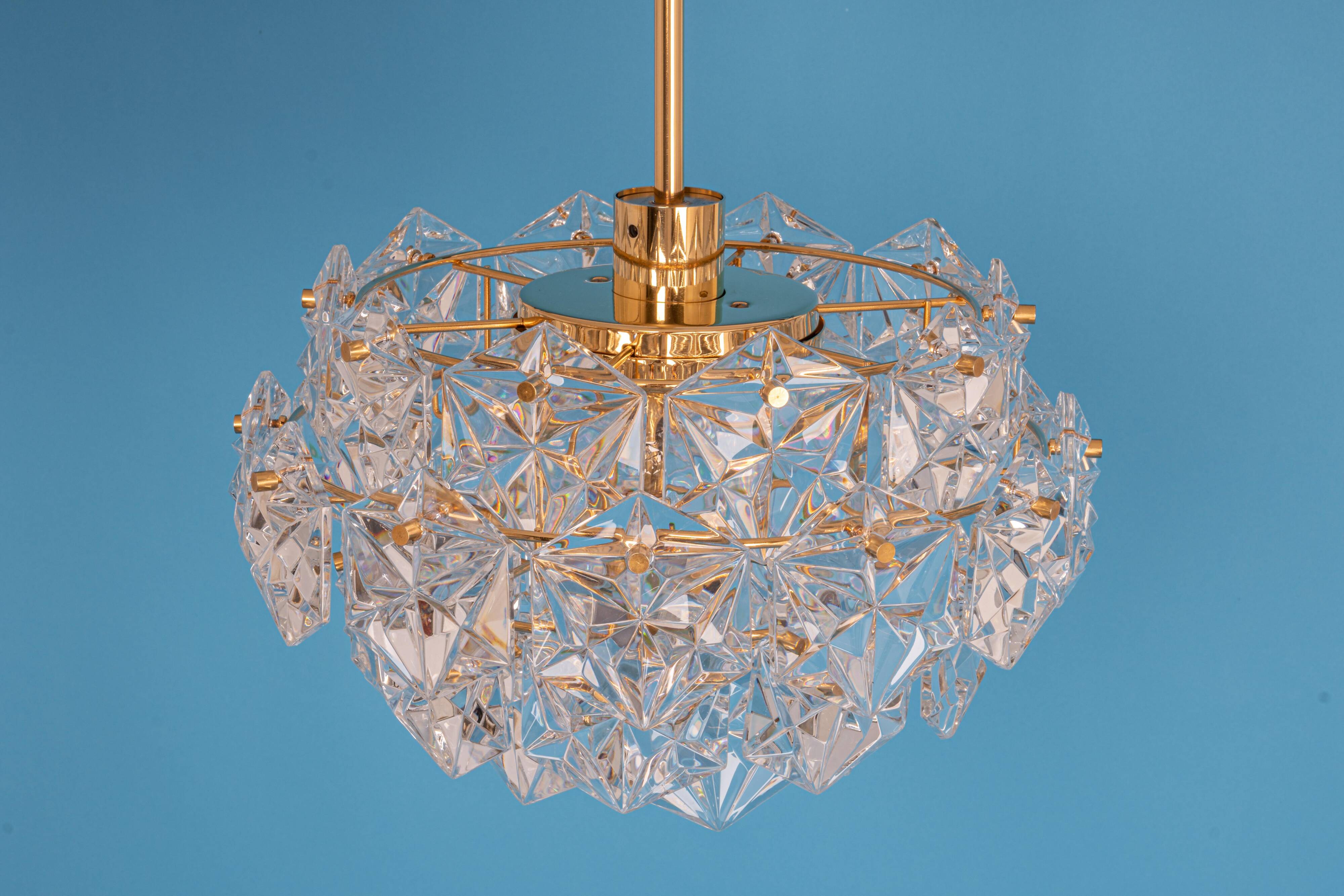 Chandelier, Brass and Crystal Glass by Kinkeldey, Germany, 1970s