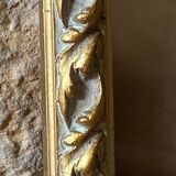 Grand miroir ancien, cadre en bois sculpté blanc et or