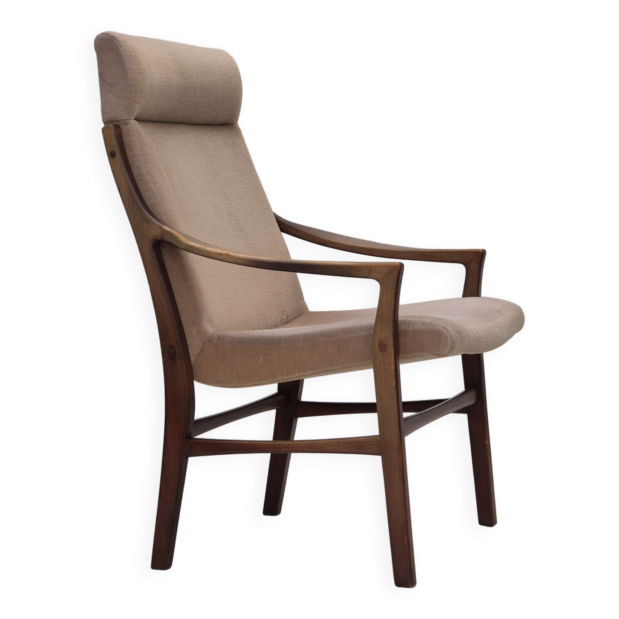 1960s, Scandinavian design, highback armchair, original condition, furniture velour, beech wood.