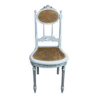 Louis XVI style music chair cane gray and patinated blue